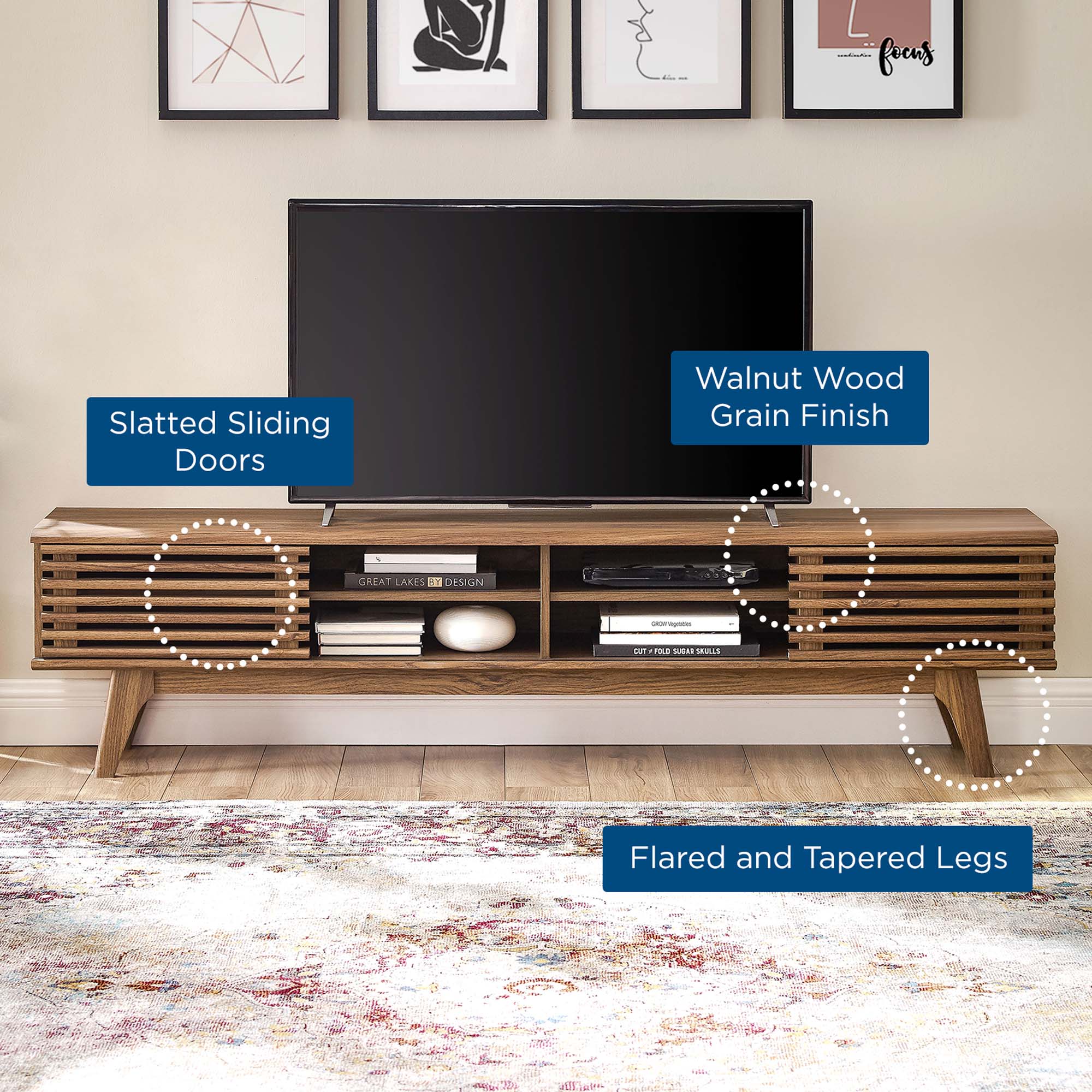 Render 70" Entertainment Center TV Stand in Walnut