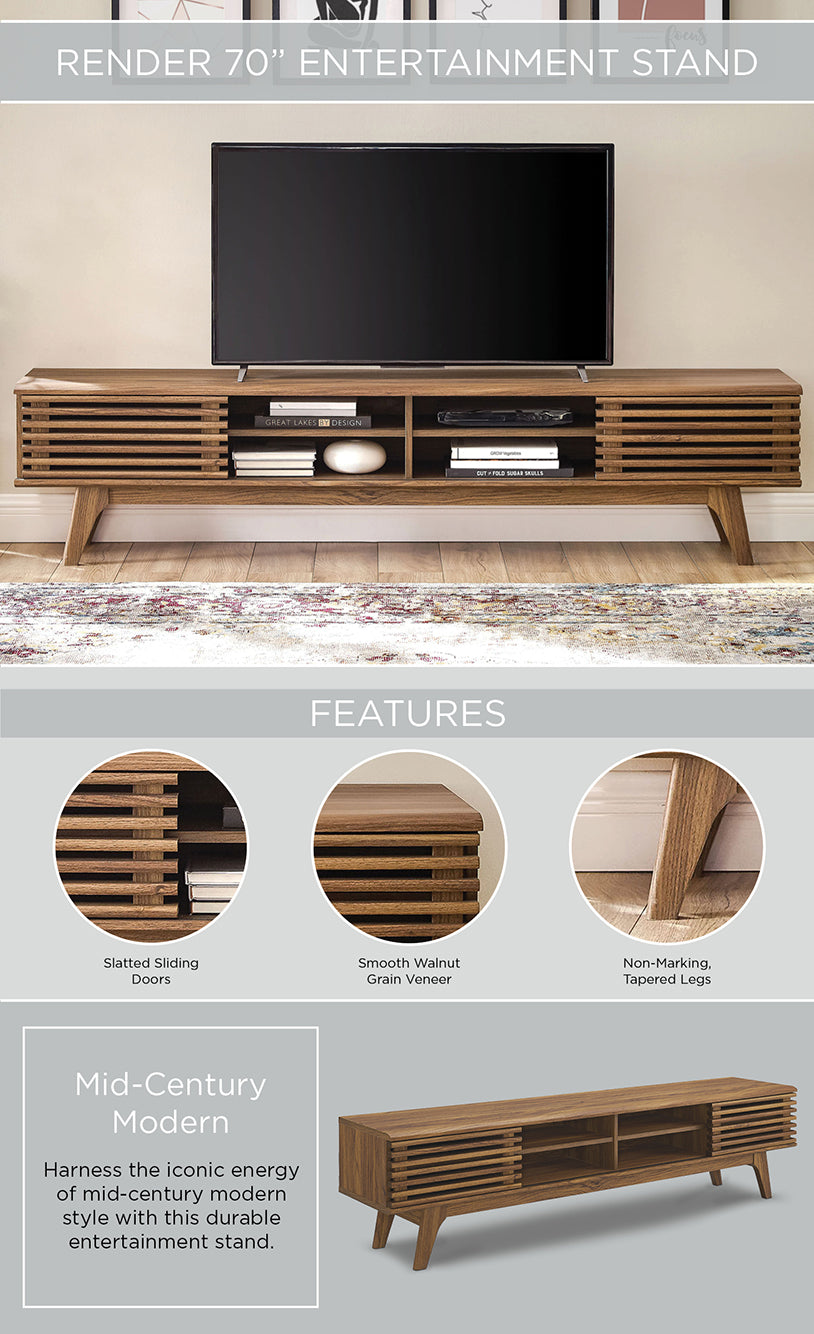 Render 70" Entertainment Center TV Stand in Walnut