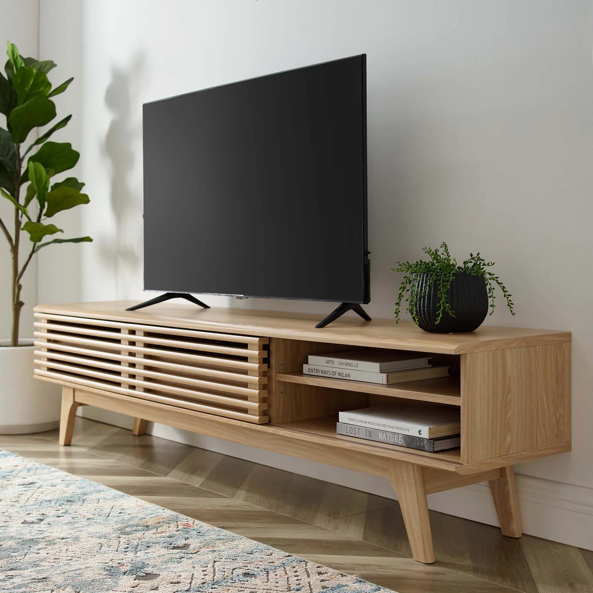 Render 70" TV Stand in Walnut, Oak, Charcoal