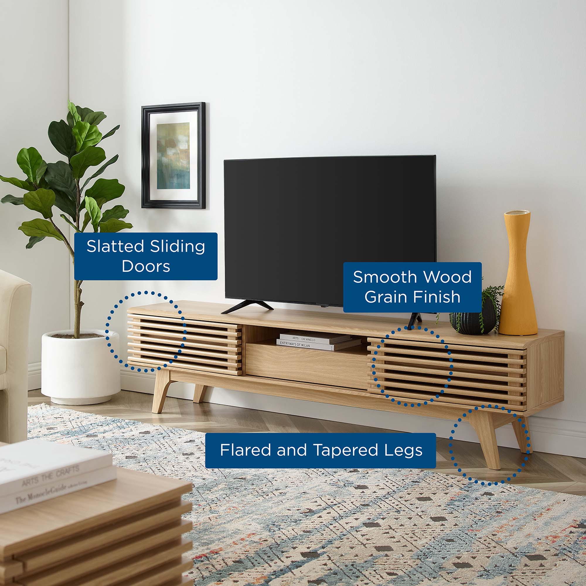 Render 70" TV Stand in Walnut, Oak, Charcoal