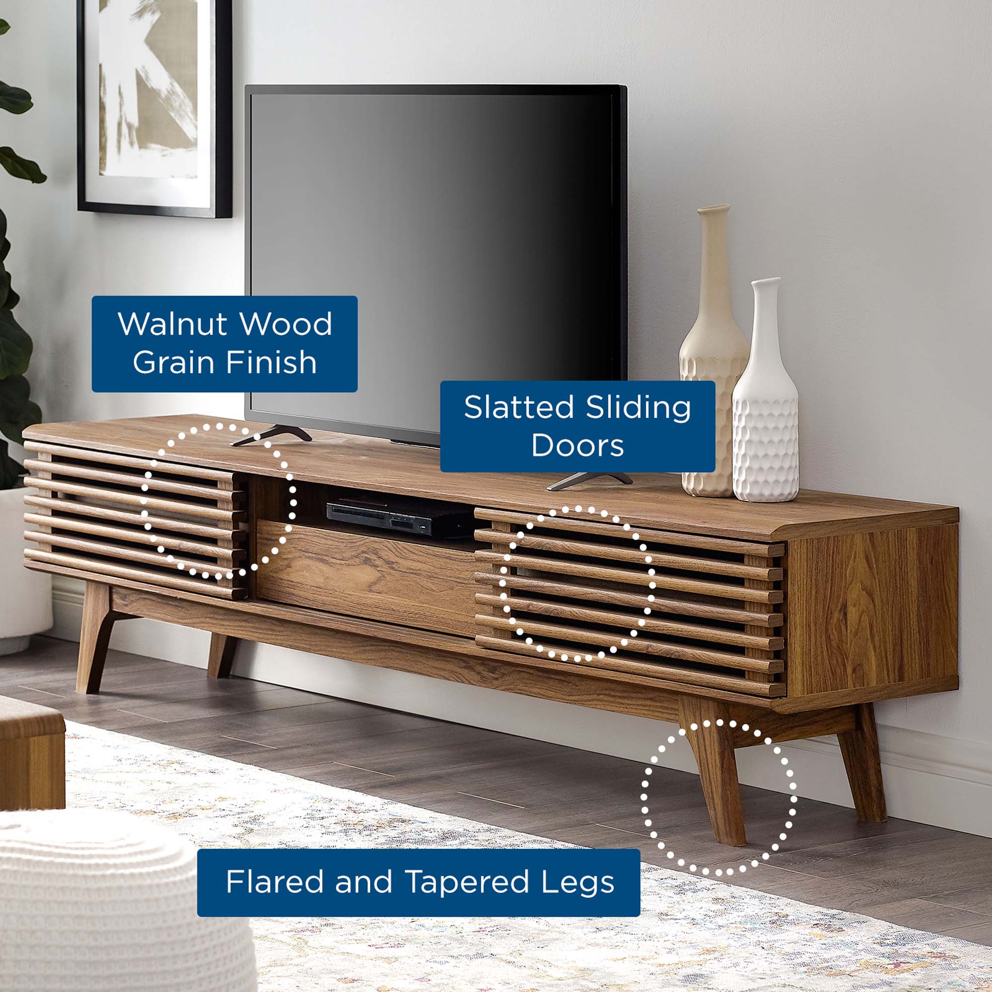 Render 70" TV Stand in Walnut, Oak, Charcoal