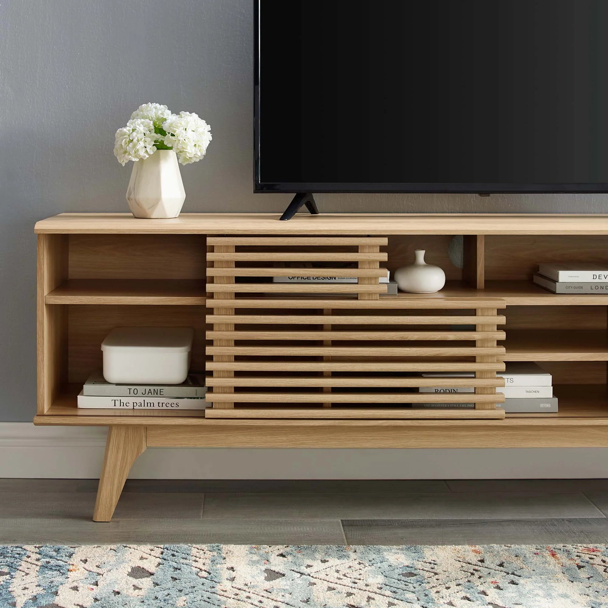 Render 71" Media Console TV Stand in Walnut, Oak