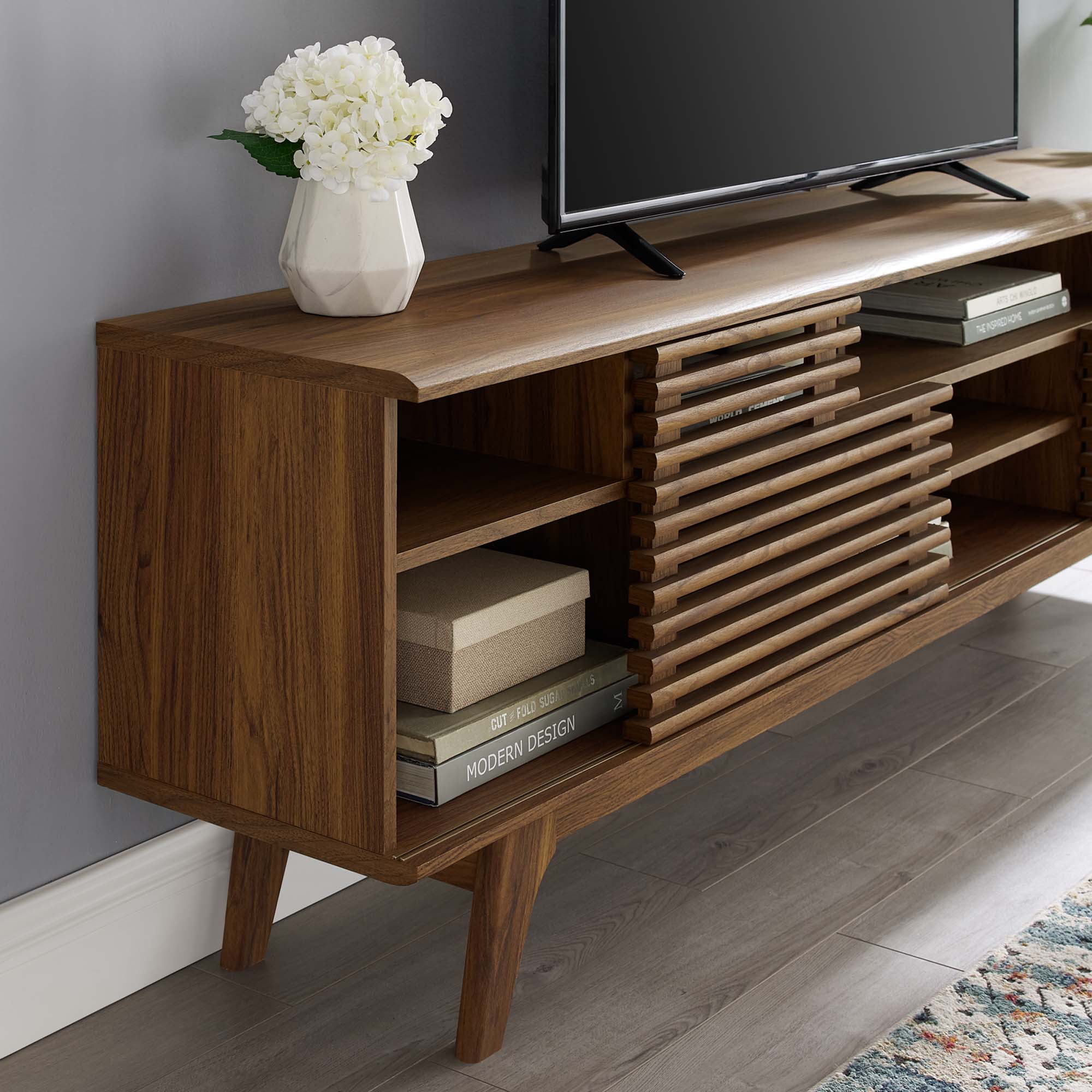 Render 71" Media Console TV Stand in Walnut, Oak