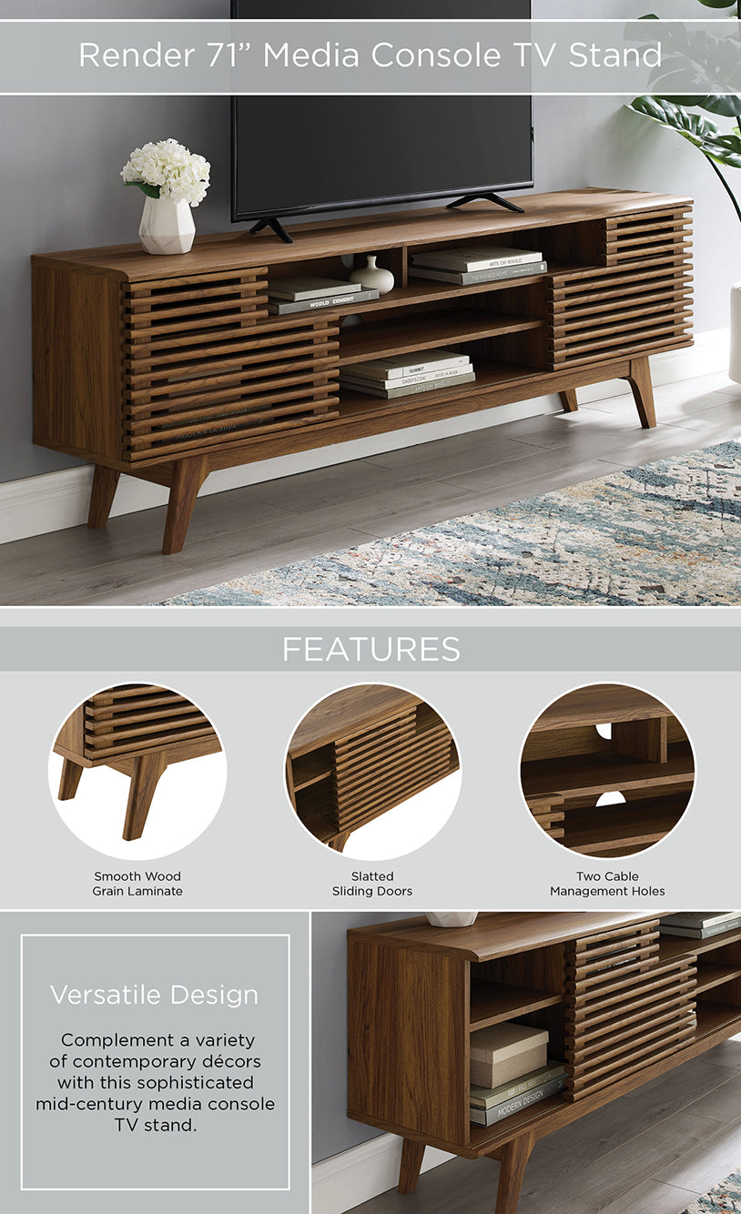 Render 71" Media Console TV Stand in Walnut, Oak