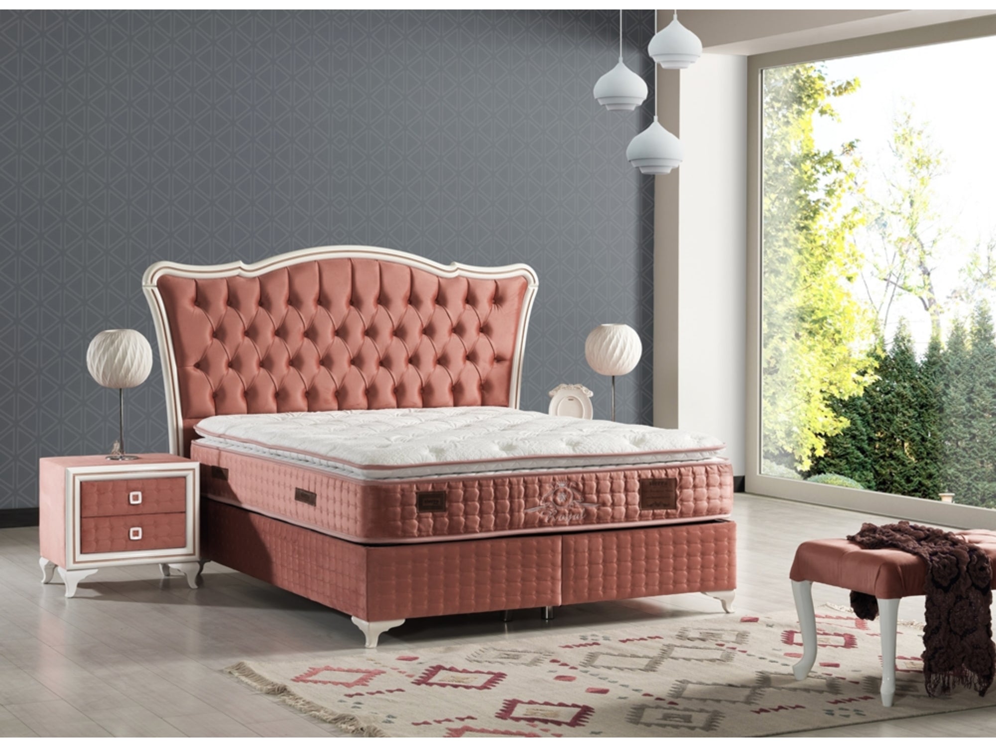 Royal King Storage Bed With Headboard Pink