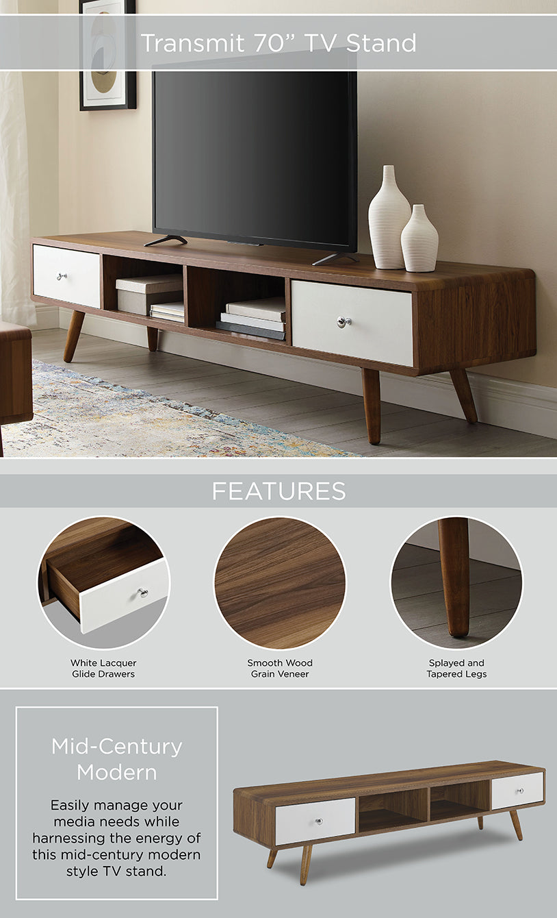 Transmit 70" Media Console Wood TV Stand in Walnut White
