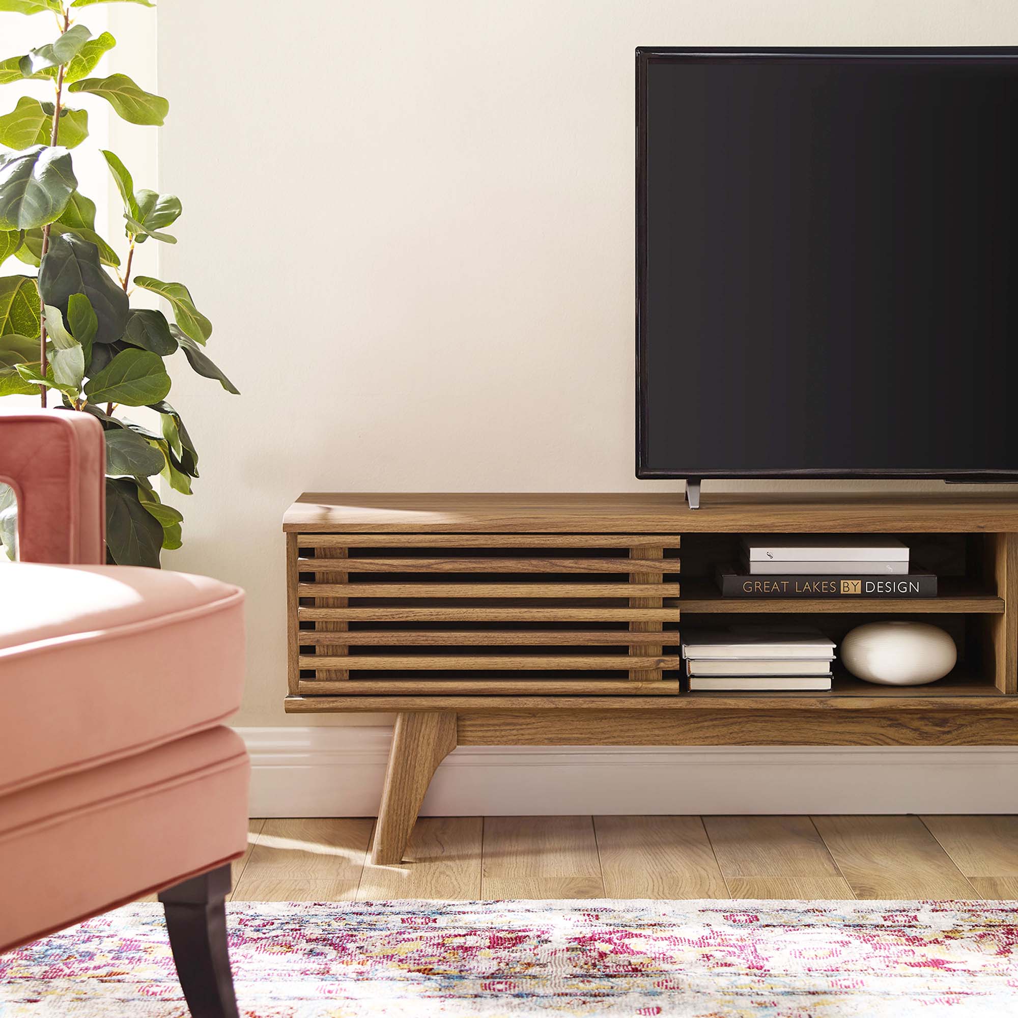 Render 70" Entertainment Center TV Stand in Walnut