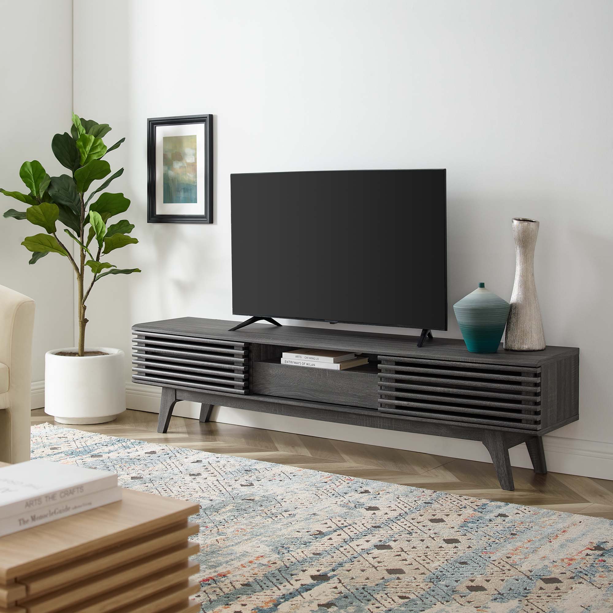 Render 70" TV Stand in Walnut, Oak, Charcoal