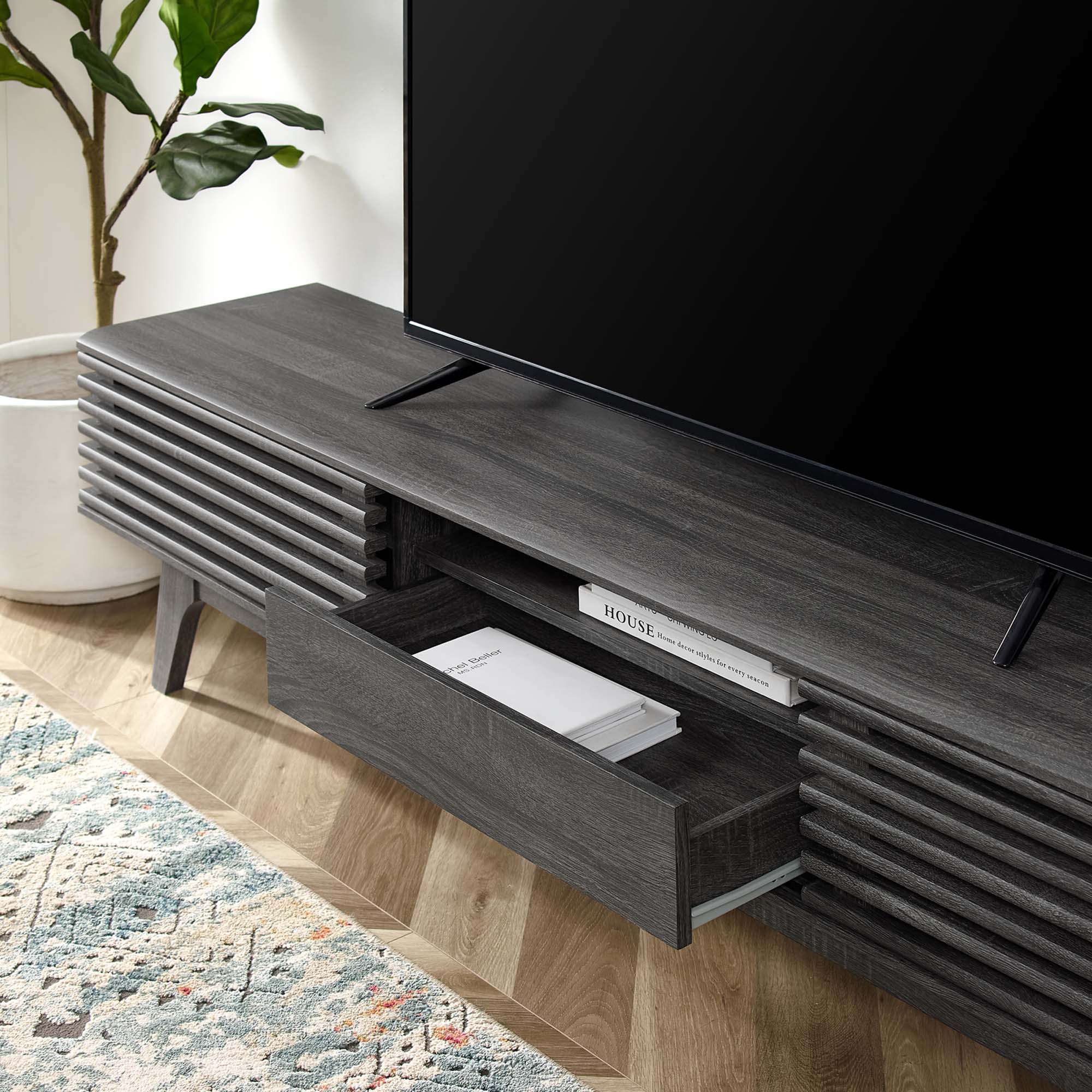 Render 70" TV Stand in Walnut, Oak, Charcoal