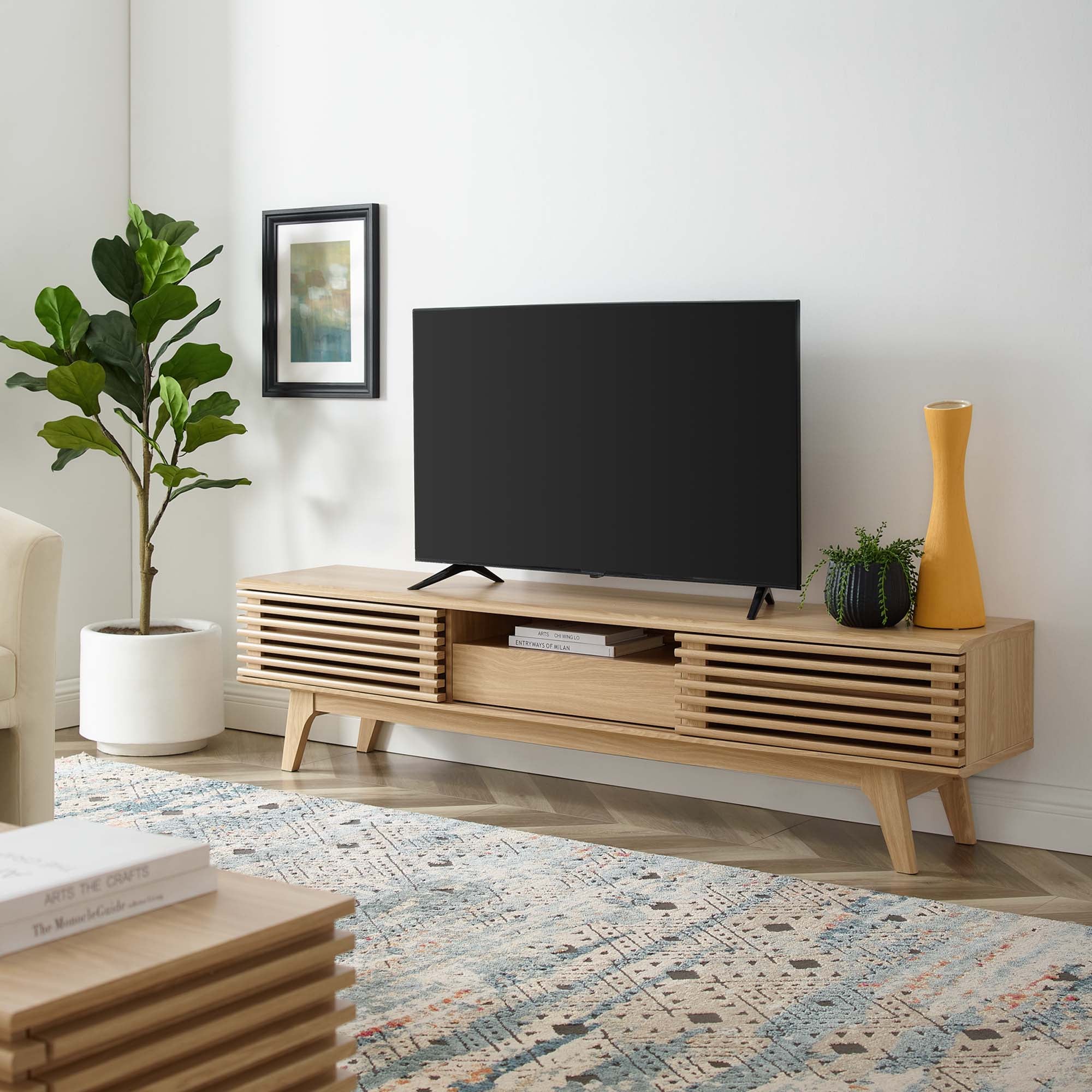 Render 70" TV Stand in Walnut, Oak, Charcoal