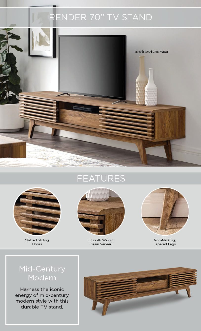 Render 70" TV Stand in Walnut, Oak, Charcoal