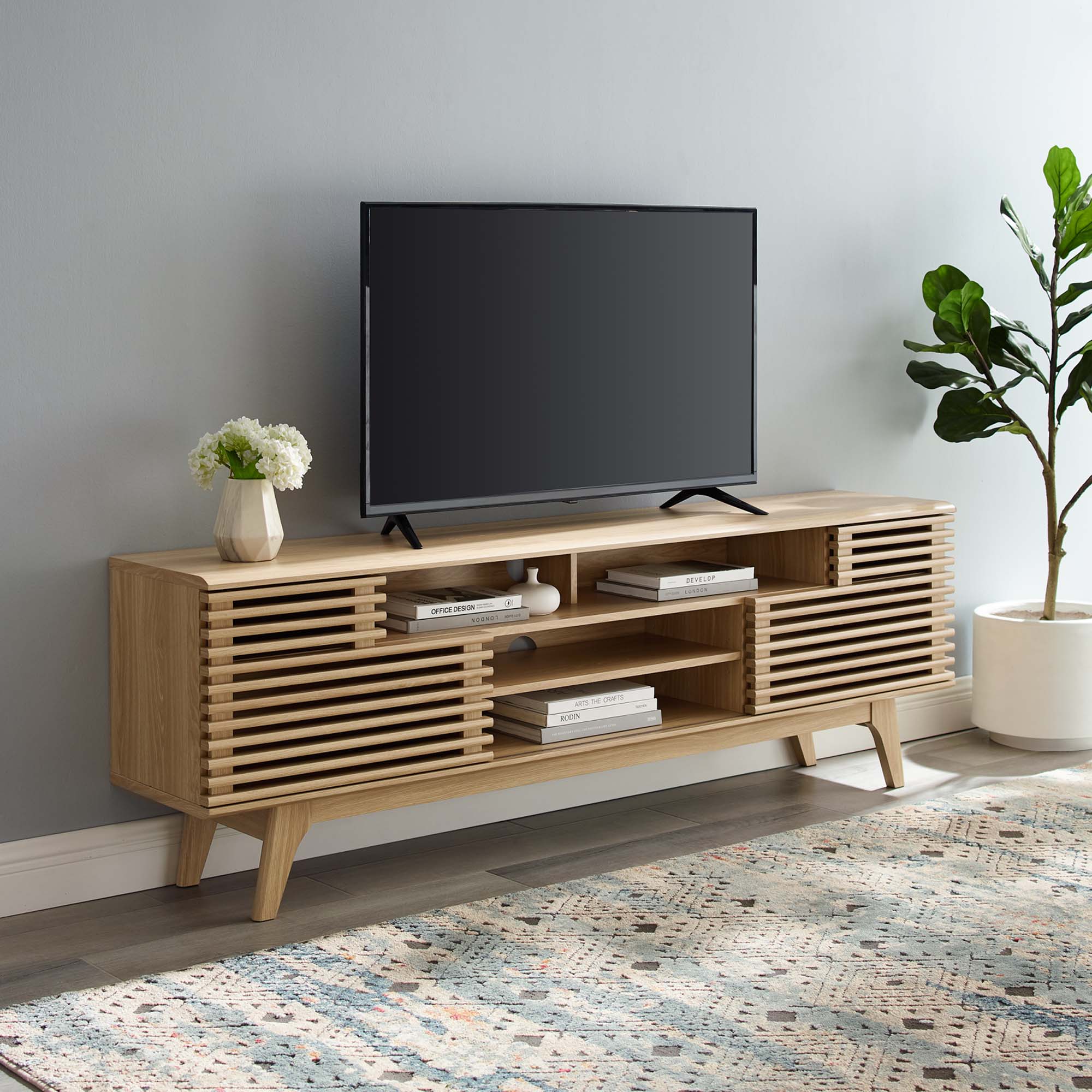 Render 71" Media Console TV Stand in Walnut, Oak
