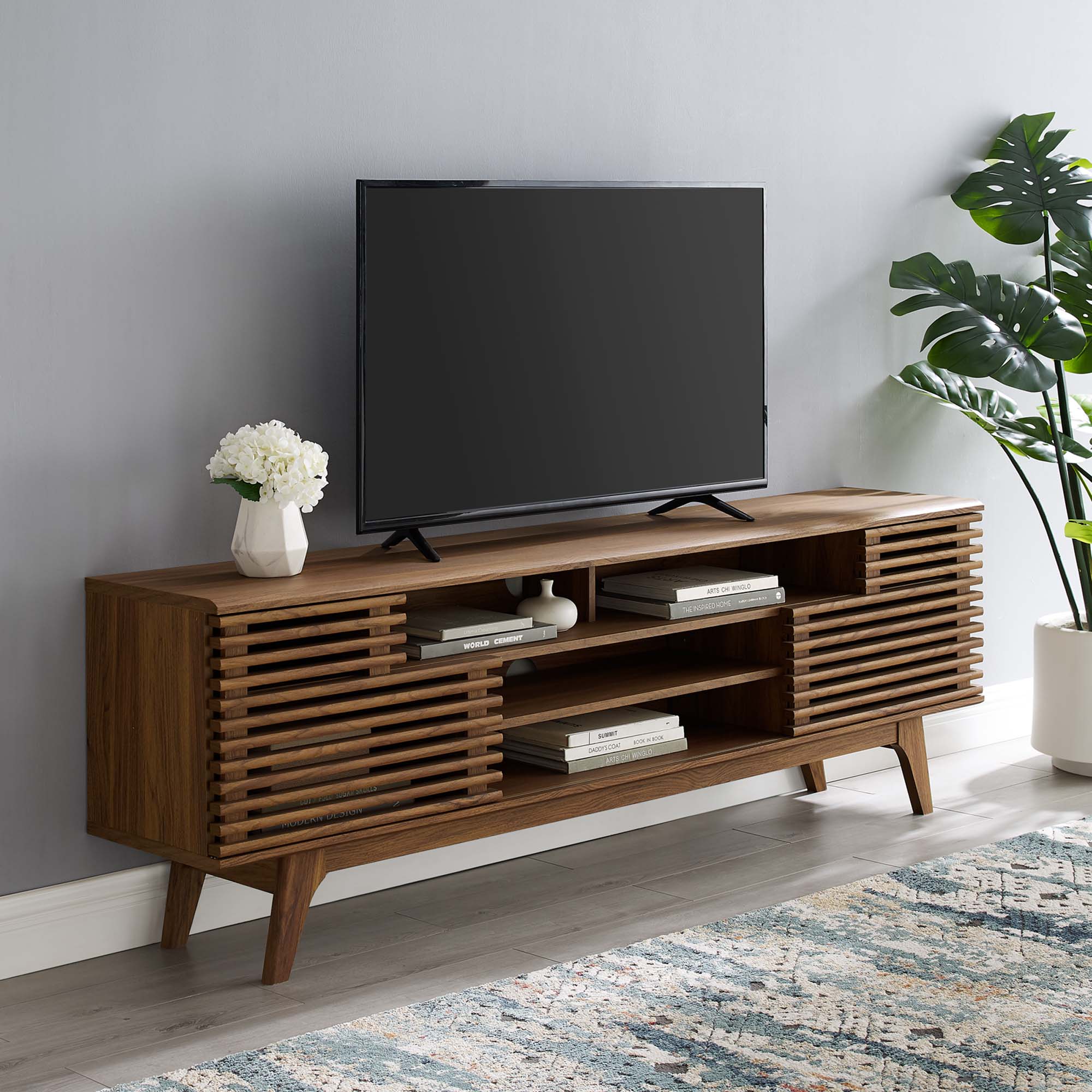 Render 71" Media Console TV Stand in Walnut, Oak