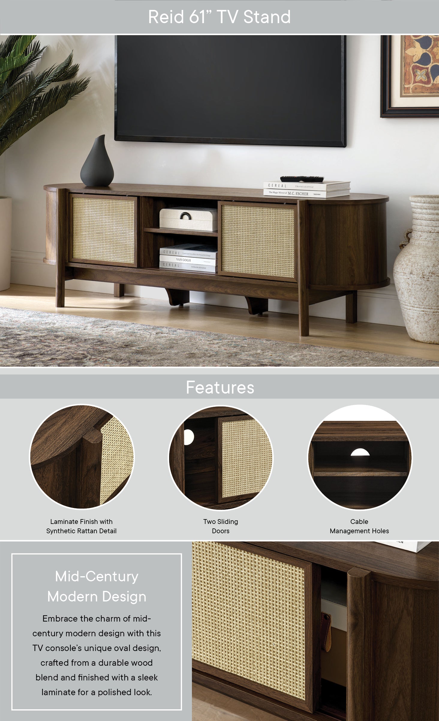 Reid 61" TV Stand in Walnut