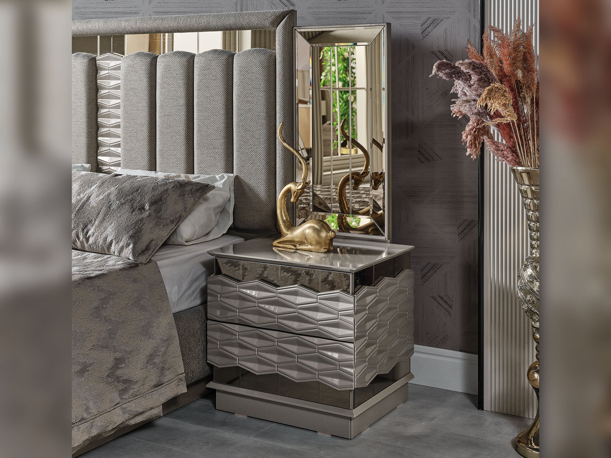 Gokce Nightstand With Back Mirror